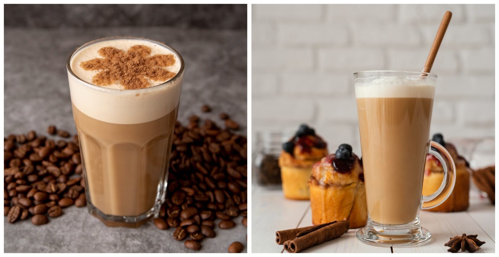 коллаж из двух фото кофейных напитков