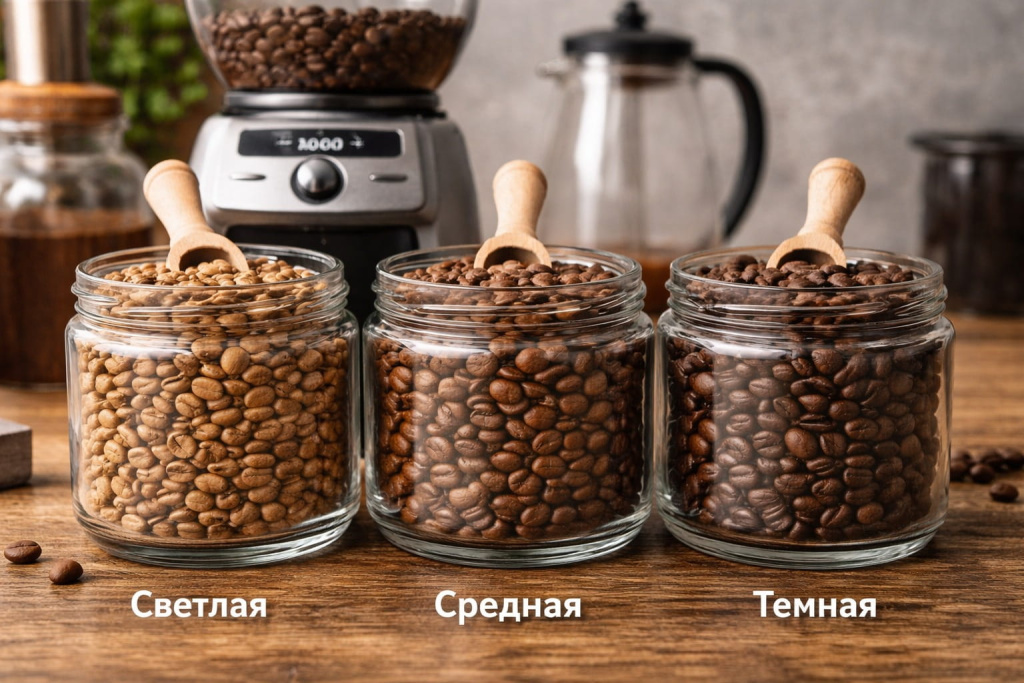 raznye-tipy-obzharki-zeren.jpg разные типы обжарки кофейных зерен