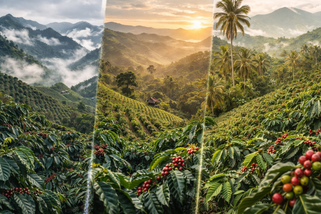 кофейные плантации, показывающие кофе на разных высотах кофейные плантации, показывающие кофе на разных высотах